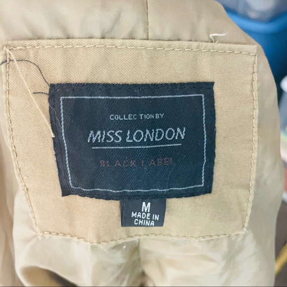 Miss London Black Label Utility Jacket Beige Women Medium Full Zip Hoodie Trench - Picture 12 of 13